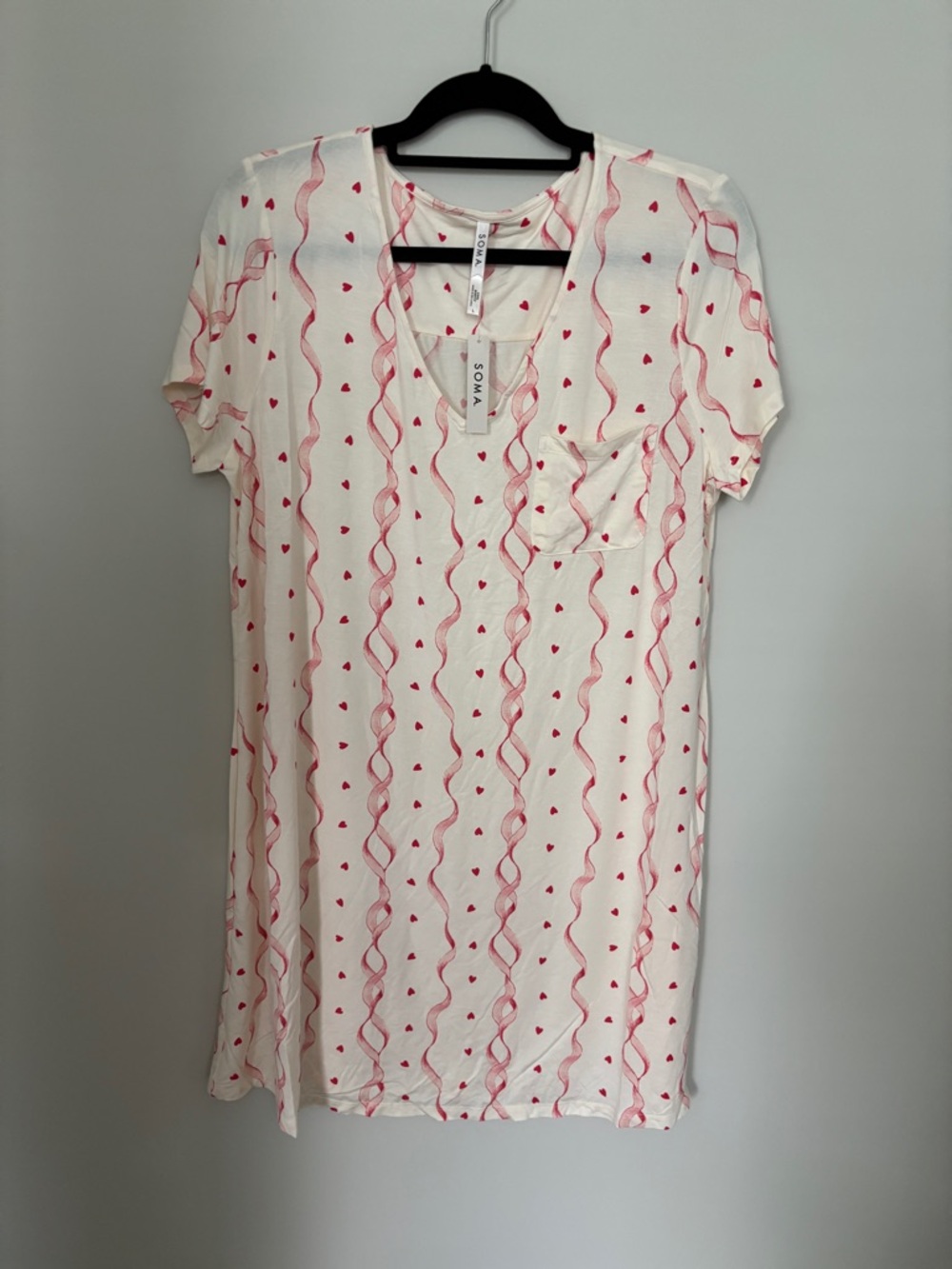 Soma Ivory Sleep Tee with Red Heart & Ribbon Print Size L NWT-Cool Nights Fabric